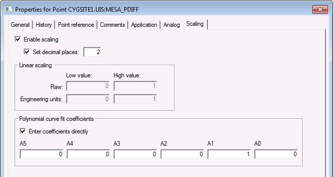 Point Properties Scaling page